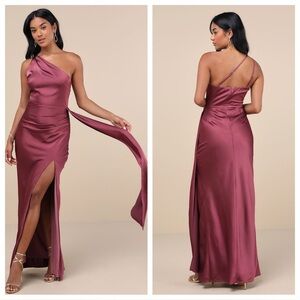 Lulus Signature Elegance Mauve Purple Satin One-Shoulder
Maxi Dress